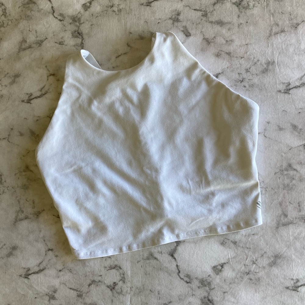 Forever 21 white crop top cage straps in back!